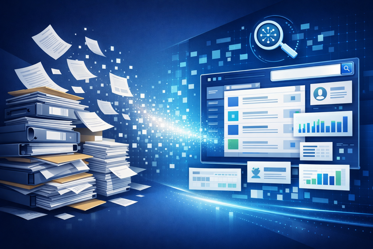 Digitales Archiv mit KI-Suchfunktion und strukturierten Dokumenten.
