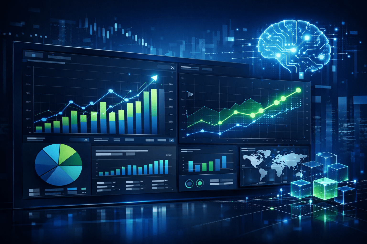 Business-Intelligence-Dashboard mit Trends, Kennzahlen und Prognosen.